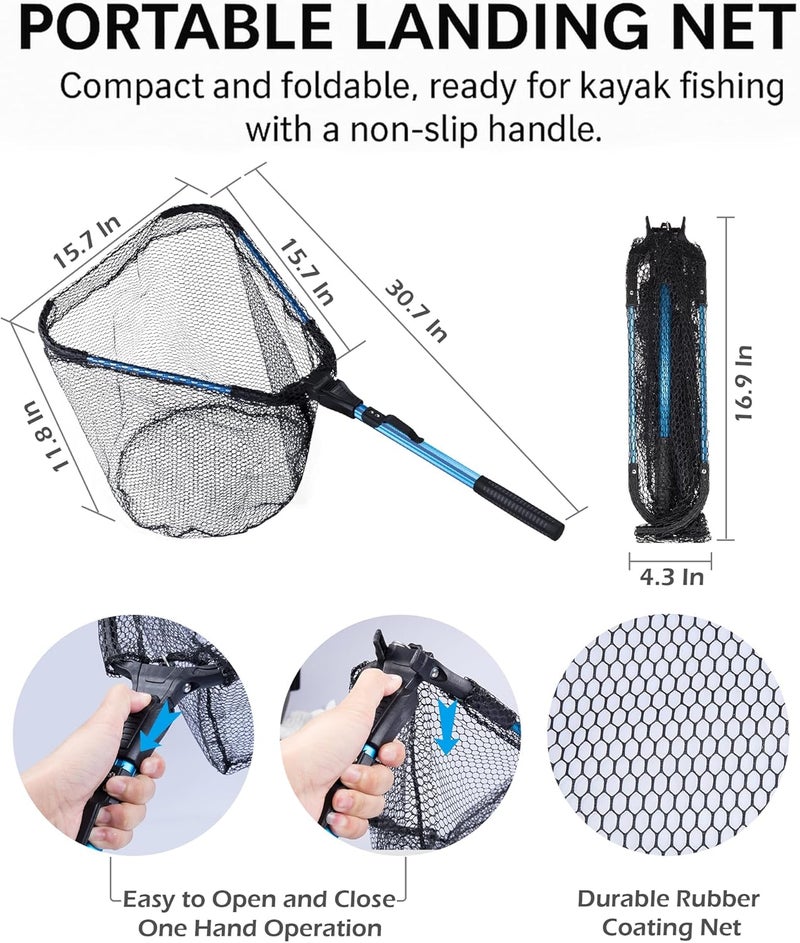 Bombrooster Fishing Tool Kit - 4PCS Landing Net, Pliers, Fish Gripper and Hook Remover - Kayak and Boat Fishing Gear for Freshwater or Saltwater - Image 2